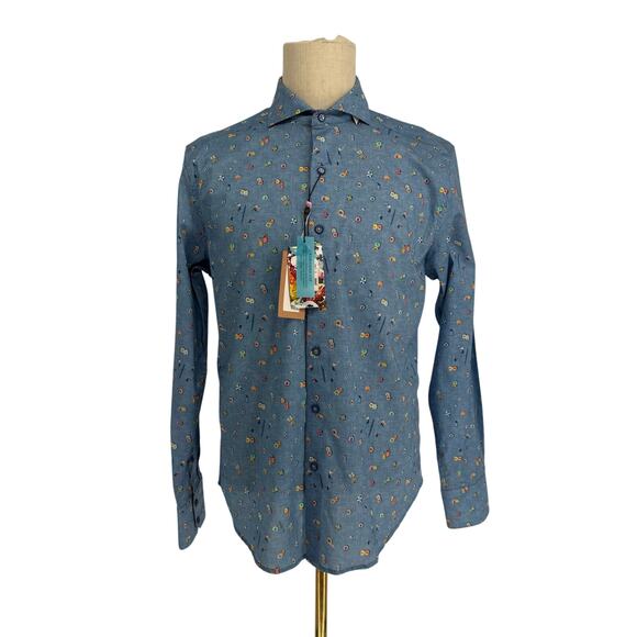 Robert Graham Woven Button Front Long Sleeve Shirt Beach Pass Aerial Resort M - Picture 9 of 9